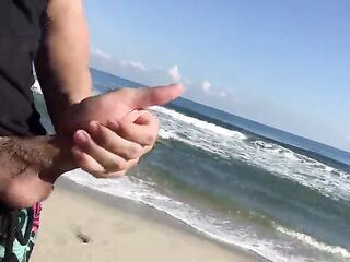 Favourable dude meets 2 lascivious cuties on the beach whilst masturbating in public