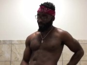 Stroking my dick in the gym bathroom again (w/ *small* cumshot)