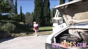 Small tits blonde babe adores fucking in a doggy