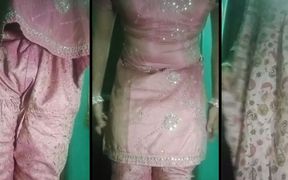 Indian Gay Crossdresser Wife Gaurisissy in Pink Salwar Kurta Pressing Her Big Boobs