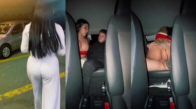 Mi latina amiga llorando en el coche se deja follar en público con tanga de lado