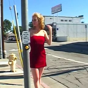 Mature guy picks up blonde in red skirt from street for blowjob and cowgirl fun