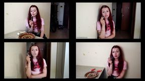5-6 Lisa is smoking all-white Virginia Slims 120s cigarettes in the kitchen at home using matches (4 scenes) 4K resolution