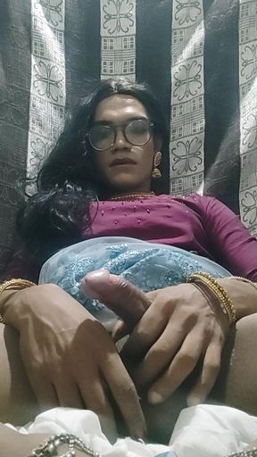 Indian sissy stocking and Cumming in traditional lehanga
