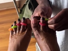 Foot fetish indulgence with sensuous amateur ebony MILF