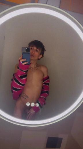 Femboy in Coffee Shop Public Bathroom