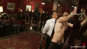 Partygoers Beat and Skull Fuck a Big Dick Stud in Bondage.