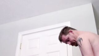 Pumping all of the hot load of cum inside the white cock of straight Dave