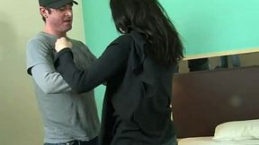 Hot MILF gives a dirty hotel room blowjob and gets fucked