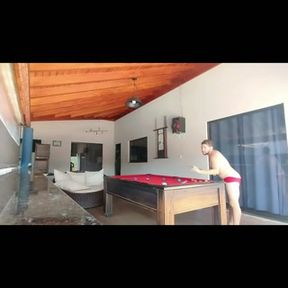 I was alone and took the opportunity to play pool naked and put the balls in my hole.