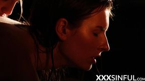 Hot lesbian couples engaging in mutual pleasure during a 69 position