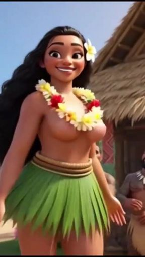 Exotic hula beauty on all fours, tribal men watching her curves (AI Generated)   Clip 1
