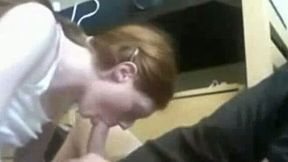 College gingerhead eats dick of her boyfriend on cam