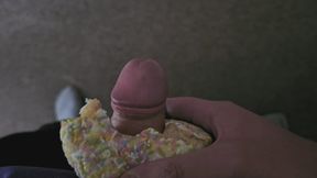 Husbands Fat cock fucks a doughnut