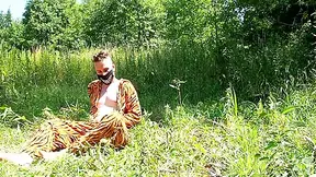 Tiger In Forest Masturbating With Stick