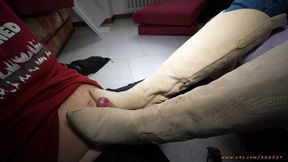 Ball stomping with cow boy boots, hard soles make to crush and squeeze.