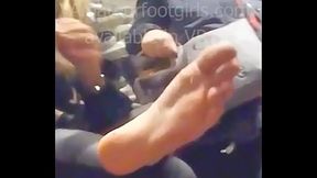 Candid Feet shoeplay, Dangling, Dipping, shoeshop try shoes barefoot sweaty