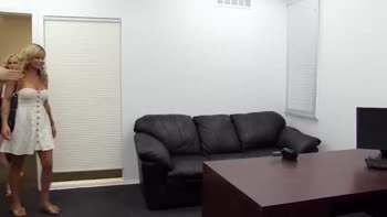 Busty Blondes Crash Office Casting for 3some Fun