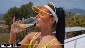 Sexy brunette beauty enjoys her wild outdoor BBC pounding and moans like a slut