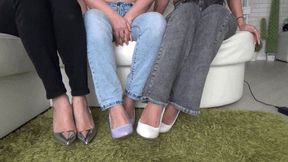 3 pairs of different jeans and shoes d