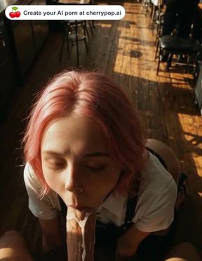Slim young adult AI GF gives a professional Blowjob in a 3D animation
