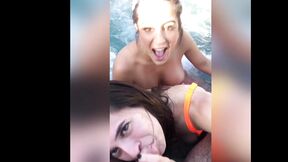 POV jacuzzi blowjob from hot Abbie Maley and Lena The Plug