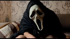 The villain from the horror movie &quot_SCREAM&quot_ has started hunting for young gay men! Parody! Cum On Belly