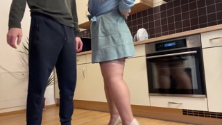 Cum flows down the ass and sexy legs in my mother-in-law's stockings