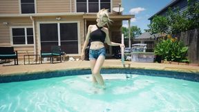 Hannah in the Pool Wearing a Sexy Jean Shorts Outfit