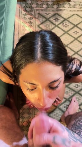 Latina takes a facial after a hot fuck session