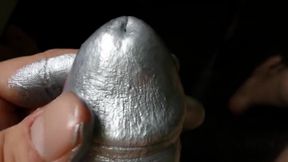 Oiled cock with silver paint