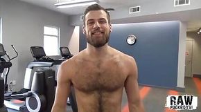 Young hairy stud strokes big cock solo after hot workout