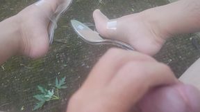 Big Dick Cum in Nylons and Clear Heels