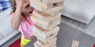 Alita Lee and Jon Jon play Huge Jenga while she deepthroats