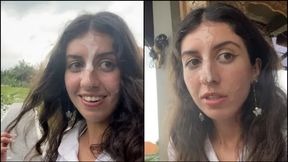 Cafe Cum Walk: Teen Swallows Cum While Eating Pizza