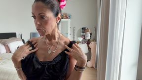 hot wife getting dressed and needs help with her bra, ends up fucking
