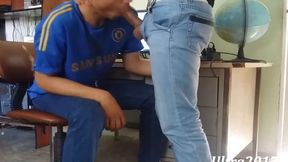 Sucking my straight bro while try to work