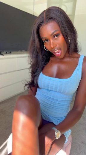 Sexy brunette in blue dress