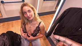 Blondie blew a couple of BBCs in the fitting room, then got fucked back home