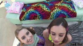 Lingerie-clad Gilda Roberts, Laney Grey, Lily Glee, and Lily Love crave