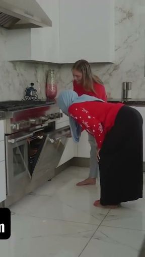 Hijab Teen Celebrates Her First American Christmas With A Taboo Family Threesome - TeamSkeet   Clip 1