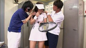 uncensored jav double creampie sex for skinny teen at mmf 3some at tennis lesson