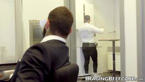 Businessman Markus Kage rims and rips Teddy Torres hairy ass at work