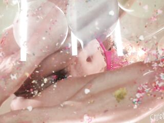 Food Play Cake Sitting and Dildo Masturbation with Large Boobs Brunette hair Maddy May