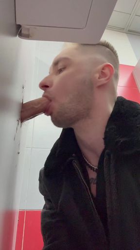 Chav Scally Boy Sucks Big Dick Glory Hole in Public Toilet
