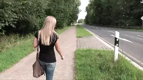 Young German blonde slut gives handjob and gets fucked