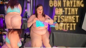 BBW Trying on Tiny Fishnet Outfit 720p