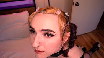 Trans Chastity Slut Dusti Bunni Gets Leashed &amp_ Used By Stud