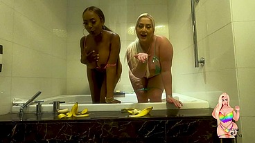 Mz Dani and Yum Deepthroat Bananas While Shakking their Big Asses