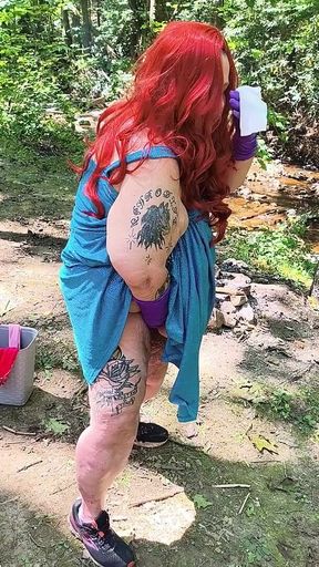 Pulling up Her Dress in the Woods She's a Squirting Mess